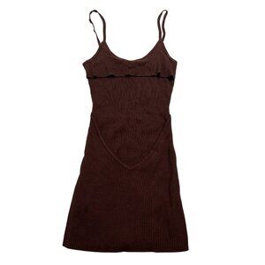 Lioness Bella Ribbed Knit Mini Dress in Chocolate